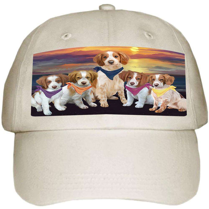 Family Sunset Portrait Brittany Spaniels Dog Ball Hat Cap HAT54459