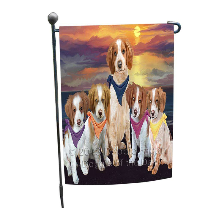 Family Sunset Portrait Brittany Spaniels Dog Garden Flag GFLG50123