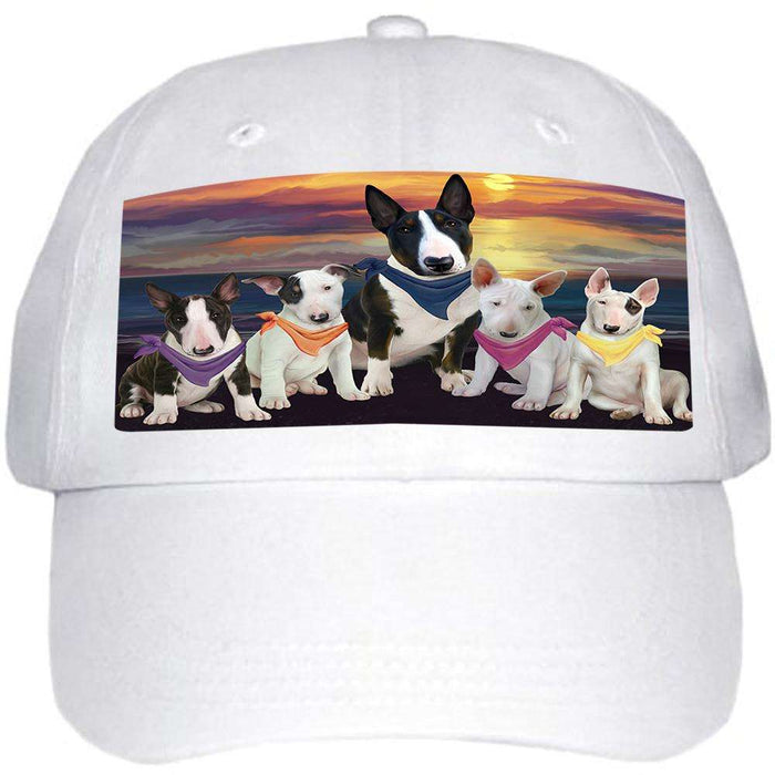 Family Sunset Portrait Bull Terriers Dog Ball Hat Cap HAT54462