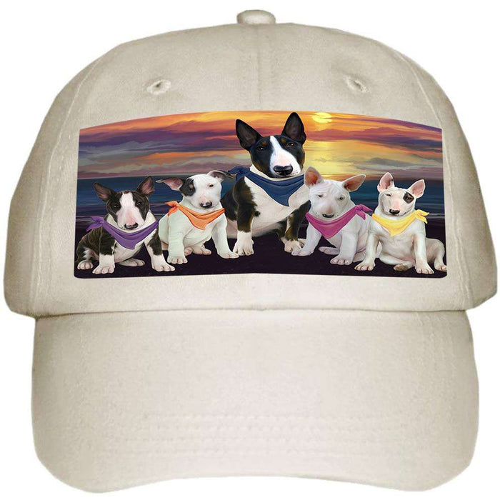 Family Sunset Portrait Bull Terriers Dog Ball Hat Cap HAT54462