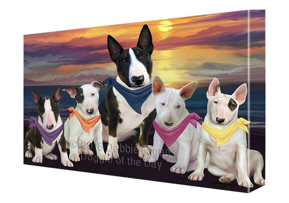 Family Sunset Portrait Bull Terriers Dog Canvas Print Wall Art Décor CVS68407