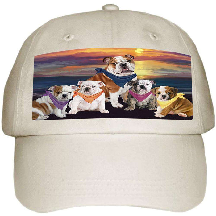 Family Sunset Portrait Bulldogs Ball Hat Cap HAT54465