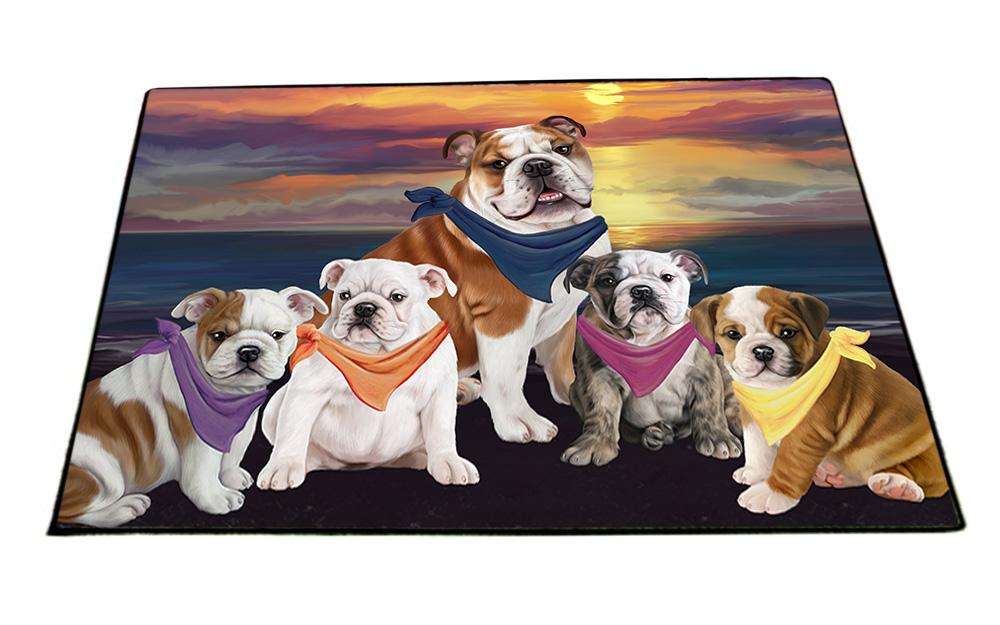 Family Sunset Portrait Bulldogs Floormat FLMS50454