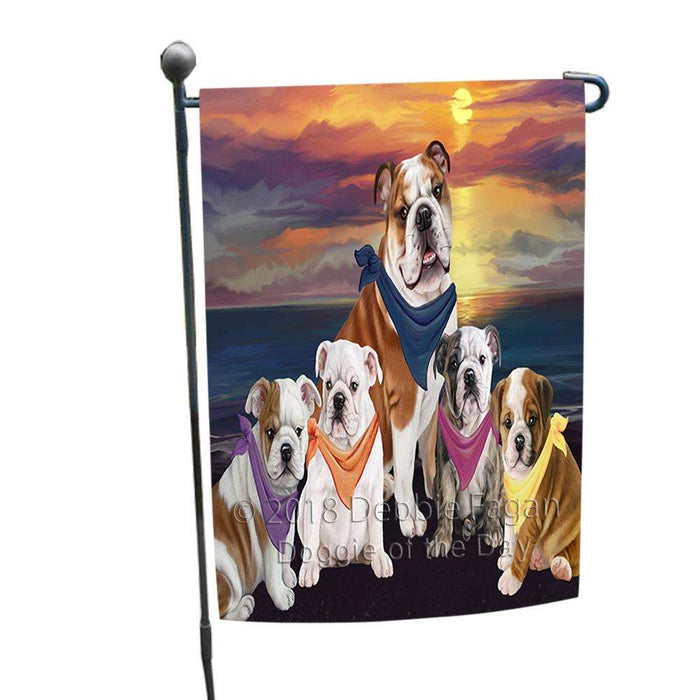 Family Sunset Portrait Bulldogs Garden Flag GFLG50125