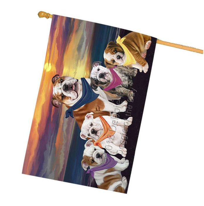 Family Sunset Portrait Bulldogs House Flag FLG50261