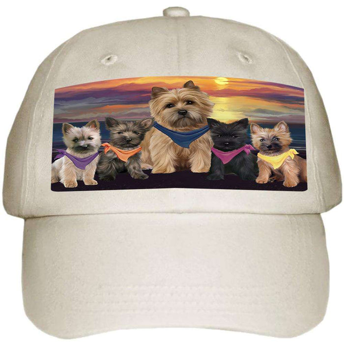 Family Sunset Portrait Cairn Terriers Dog Ball Hat Cap HAT54471