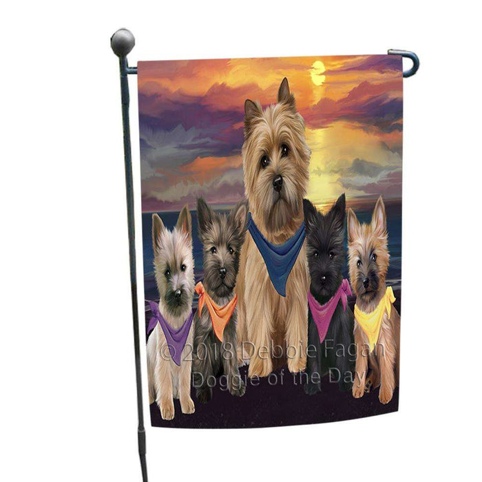 Family Sunset Portrait Cairn Terriers Dog Garden Flag GFLG50127