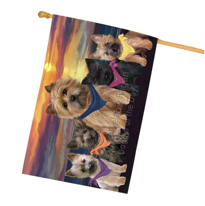 Family Sunset Portrait Cairn Terriers Dog House Flag FLG50263