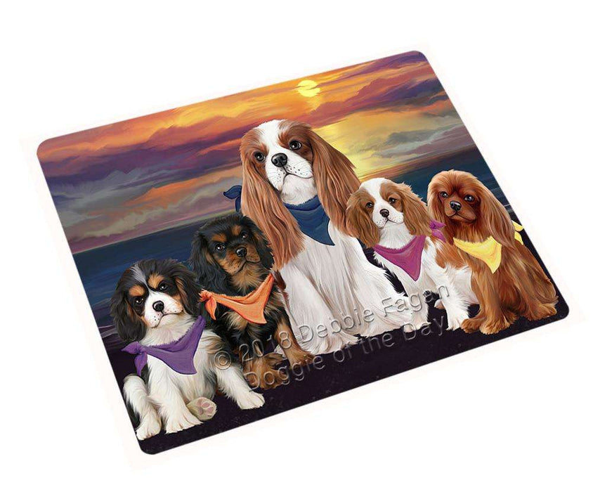 Family Sunset Portrait Cavalier King Charles Spaniels Dog Blanket BLNKT68304