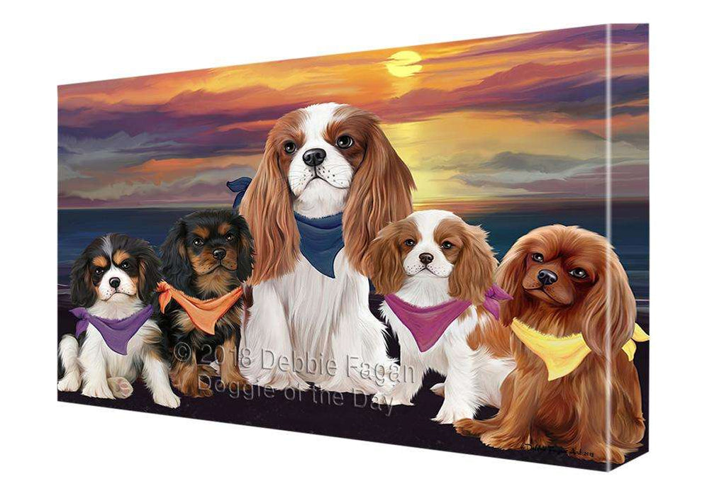 Family Sunset Portrait Cavalier King Charles Spaniels Dog Canvas Print Wall Art Décor CVS68443