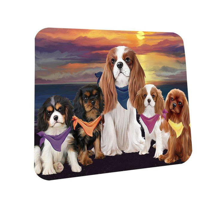 Family Sunset Portrait Cavalier King Charles Spaniels Dog Coasters Set of 4 CST50200