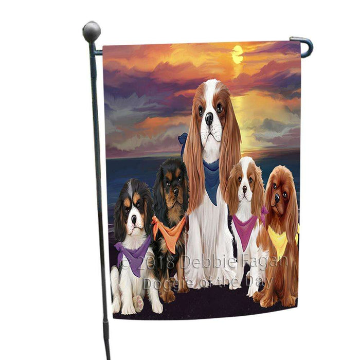 Family Sunset Portrait Cavalier King Charles Spaniels Dog Garden Flag GFLG50128