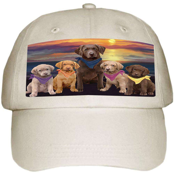 Family Sunset Portrait Chesapeake Bay Retrievers Dog Ball Hat Cap HAT54477