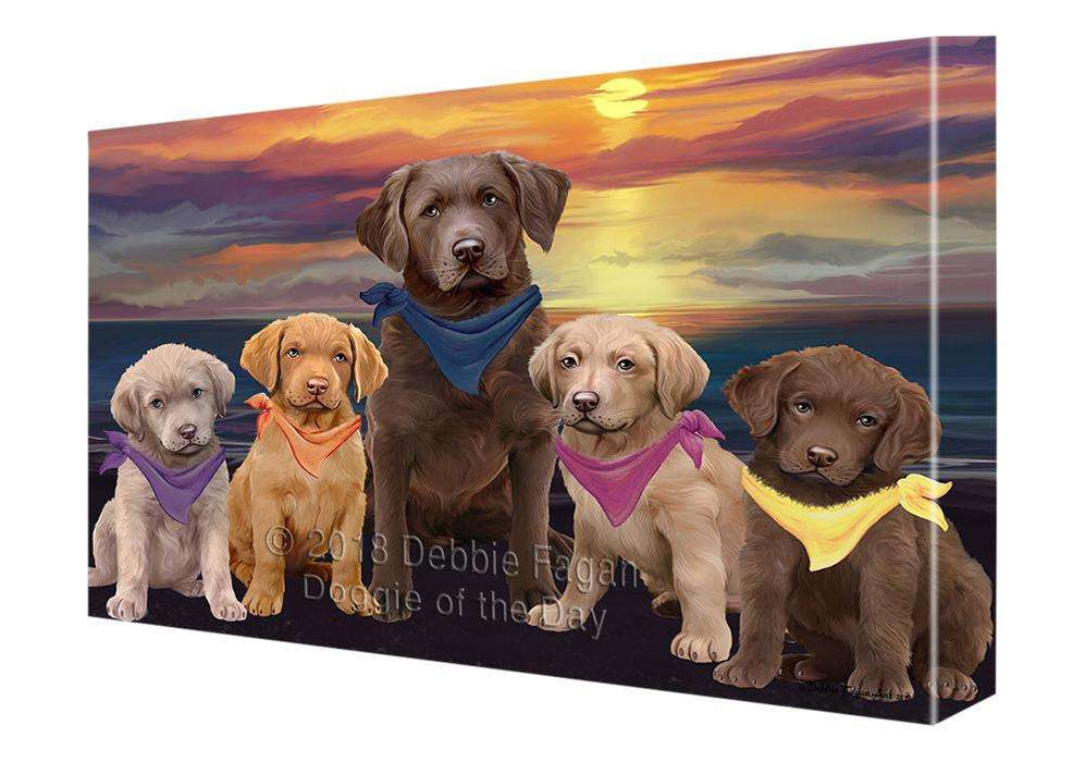 Family Sunset Portrait Chesapeake Bay Retrievers Dog Canvas Print Wall Art Décor CVS68452