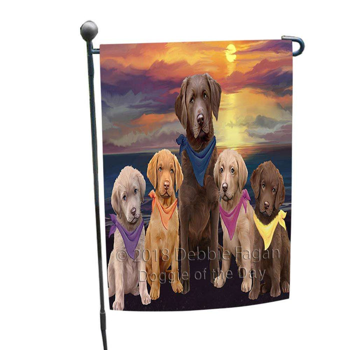 Family Sunset Portrait Chesapeake Bay Retrievers Dog Garden Flag GFLG50129