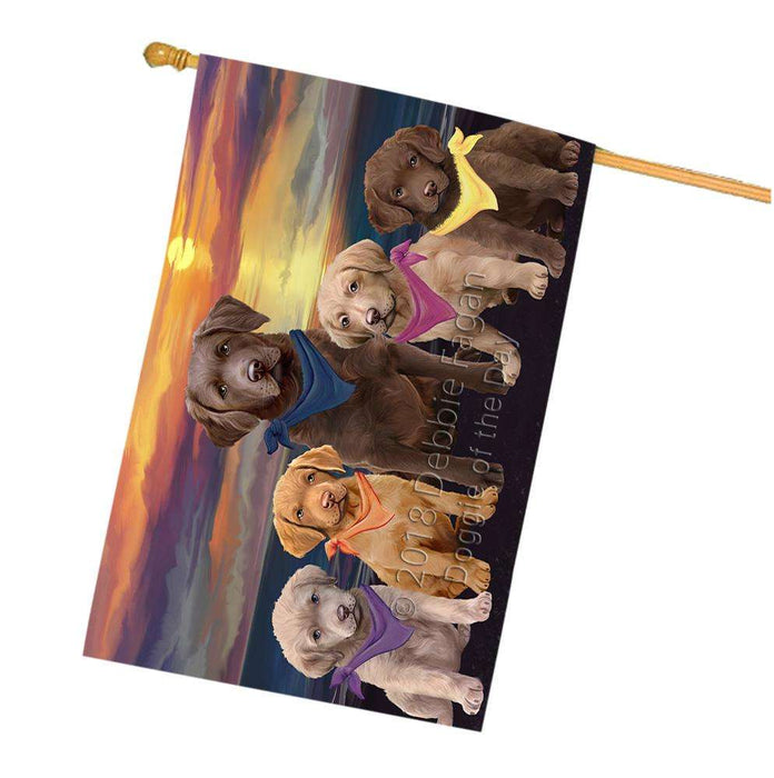 Family Sunset Portrait Chesapeake Bay Retrievers Dog House Flag FLG50265