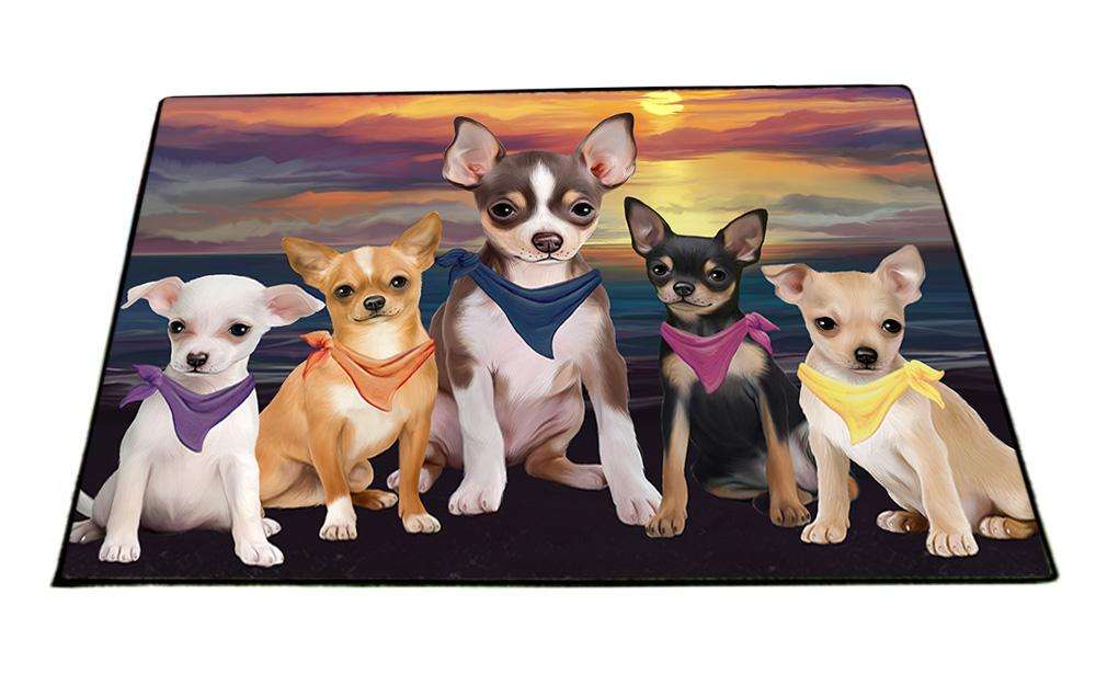 Family Sunset Portrait Chihuahuas Dog Floormat FLMS50469