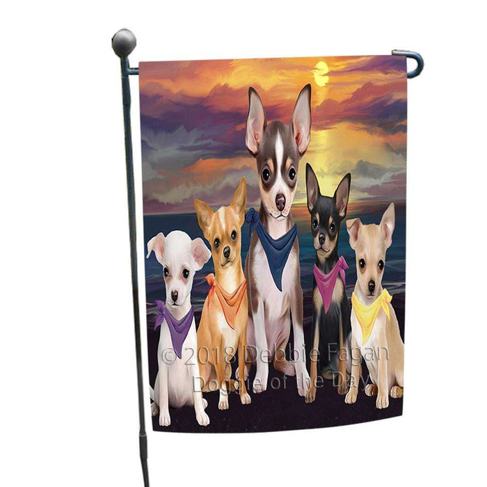 Family Sunset Portrait Chihuahuas Dog Garden Flag GFLG50130