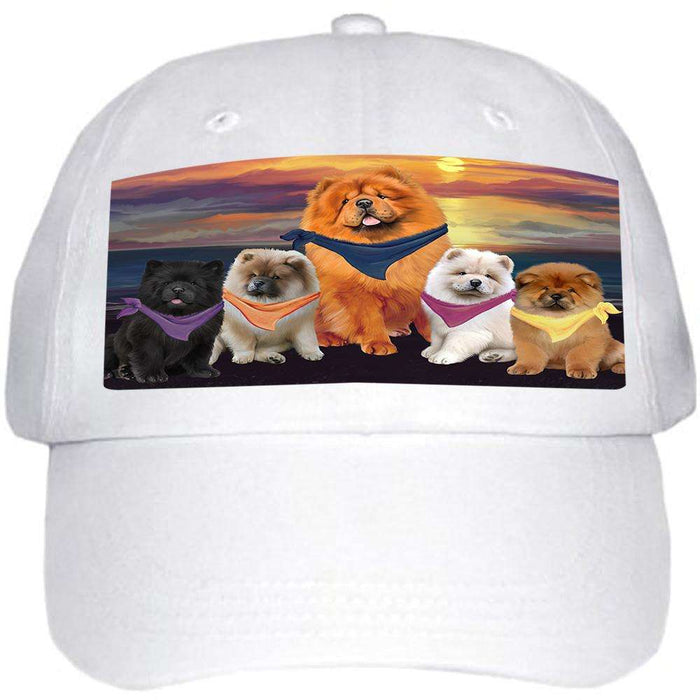 Family Sunset Portrait Chow Chows Dog Ball Hat Cap HAT54483