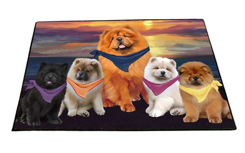 Family Sunset Portrait Chow Chows Dog Floormat FLMS50472