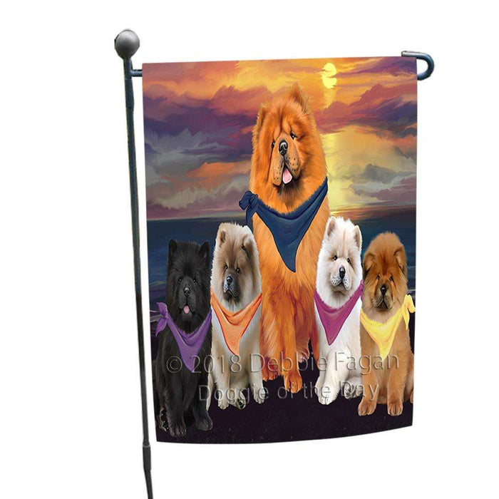 Family Sunset Portrait Chow Chows Dog Garden Flag GFLG50131