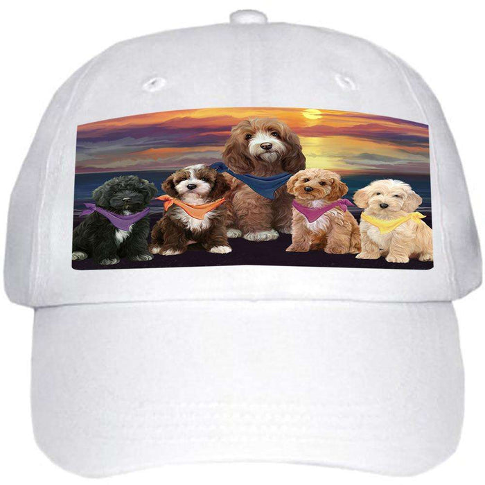 Family Sunset Portrait Cockapoos Dog Ball Hat Cap HAT61182