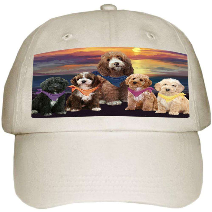 Family Sunset Portrait Cockapoos Dog Ball Hat Cap HAT61182