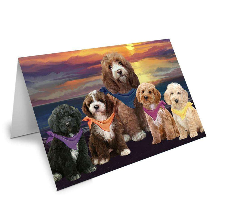 Family Sunset Portrait Cockapoos Dog Handmade Artwork Assorted Pets Greeting Cards and Note Cards with Envelopes for All Occasions and Holiday Seasons GCD61478