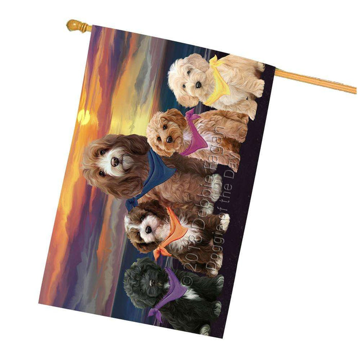 Family Sunset Portrait Cockapoos Dog House Flag FLG52564