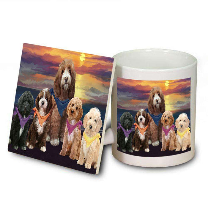 Family Sunset Portrait Cockapoos Dog Mug and Coaster Set MUC52475