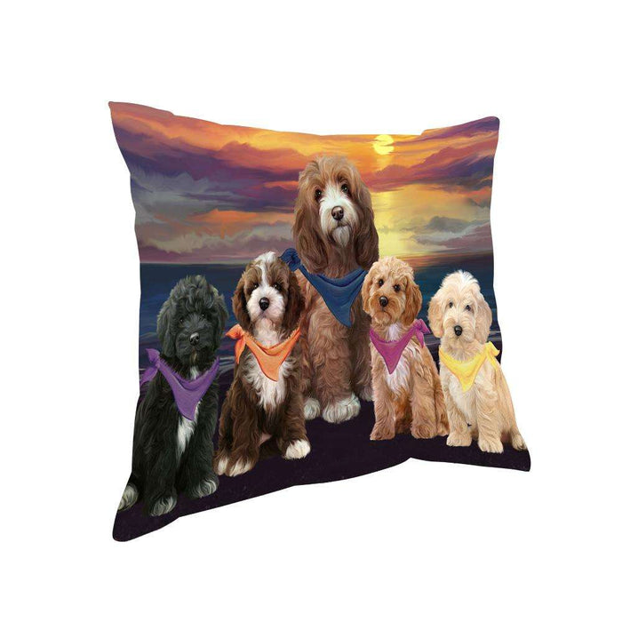 Family Sunset Portrait Cockapoos Dog Pillow PIL66088