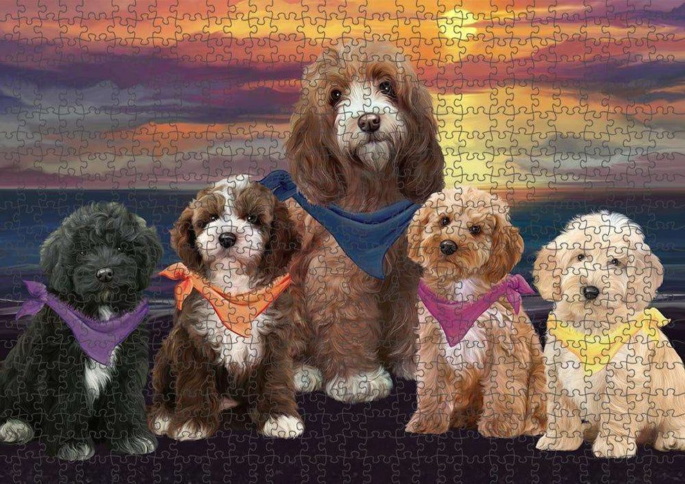 Family Sunset Portrait Cockapoos Dog Puzzle with Photo Tin PUZL61380