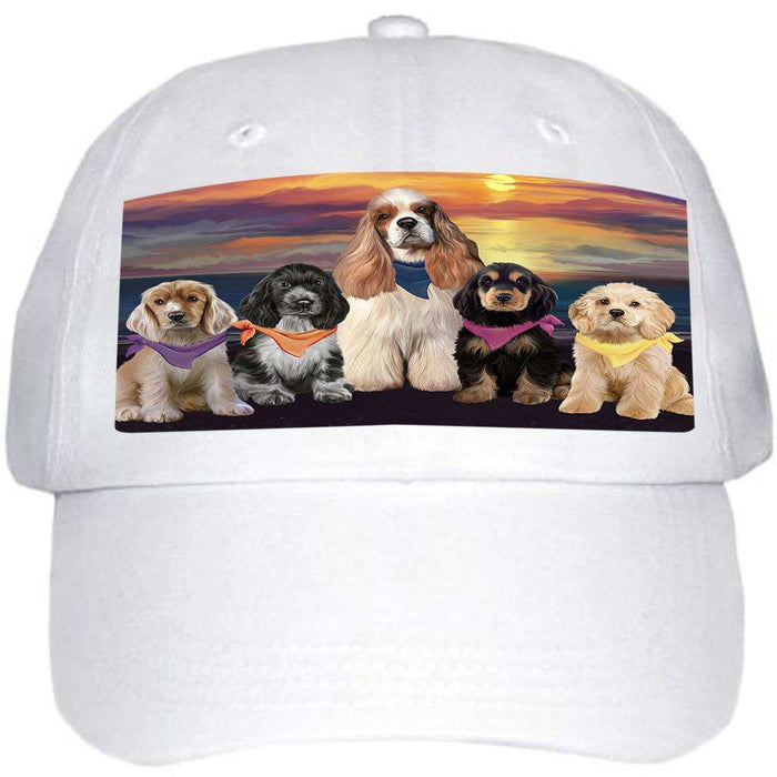 Family Sunset Portrait Cocker Spaniels Dog Ball Hat Cap HAT61185