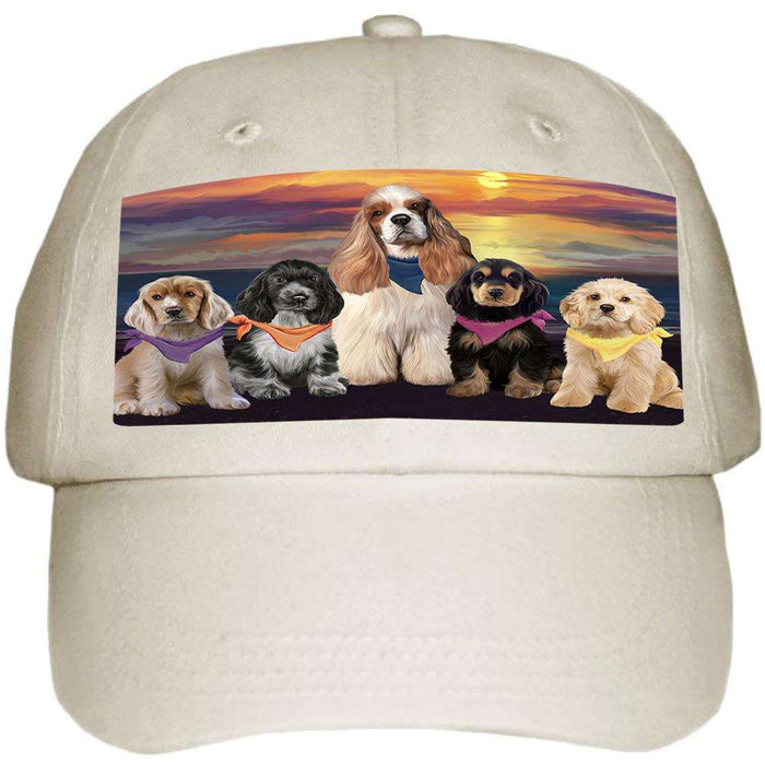 Family Sunset Portrait Cocker Spaniels Dog Ball Hat Cap HAT61185