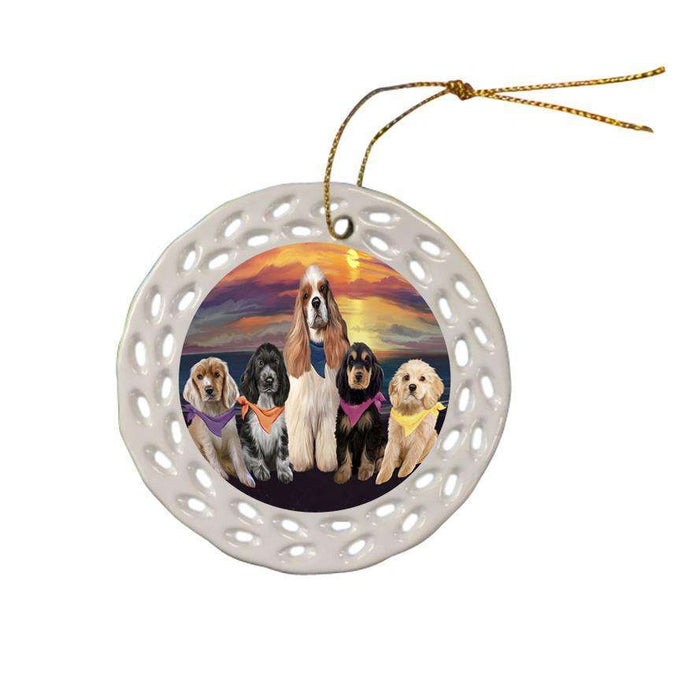 Family Sunset Portrait Cocker Spaniels Dog Ceramic Doily Ornament DPOR52484