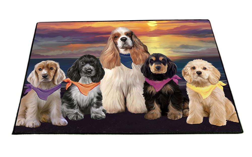 Family Sunset Portrait Cocker Spaniels Dog Floormat FLMS51741