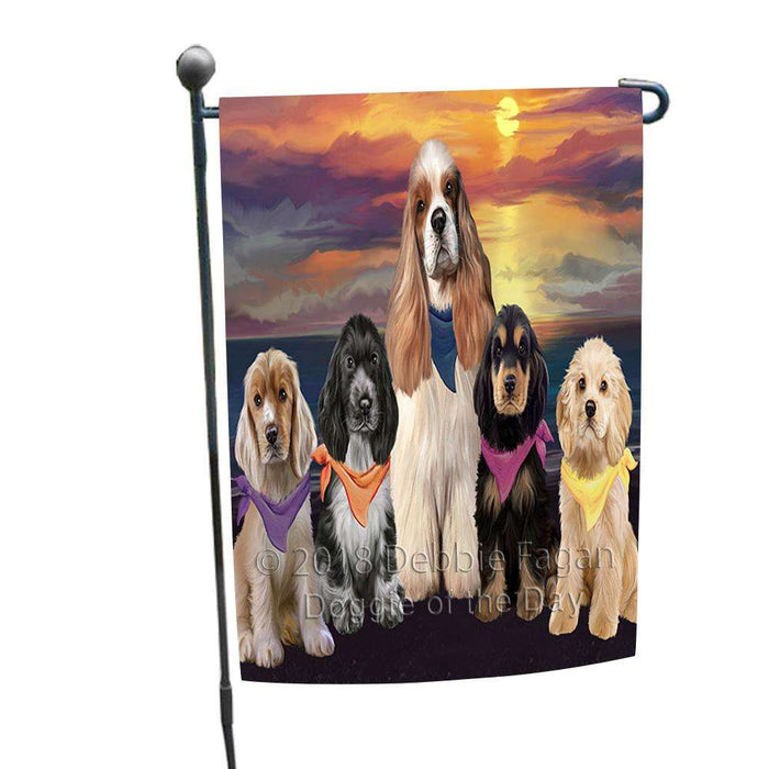 Family Sunset Portrait Cocker Spaniels Dog Garden Flag GFLG52429