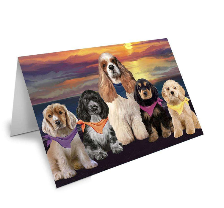Family Sunset Portrait Cocker Spaniels Dog Handmade Artwork Assorted Pets Greeting Cards and Note Cards with Envelopes for All Occasions and Holiday Seasons GCD61481