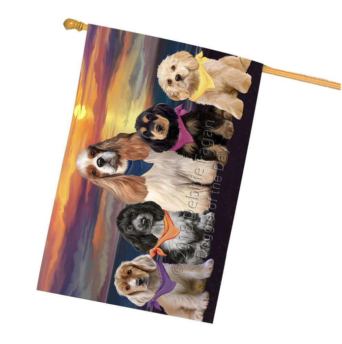 Family Sunset Portrait Cocker Spaniels Dog House Flag FLG52565