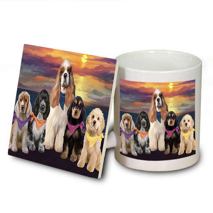 Family Sunset Portrait Cocker Spaniels Dog Mug and Coaster Set MUC52476