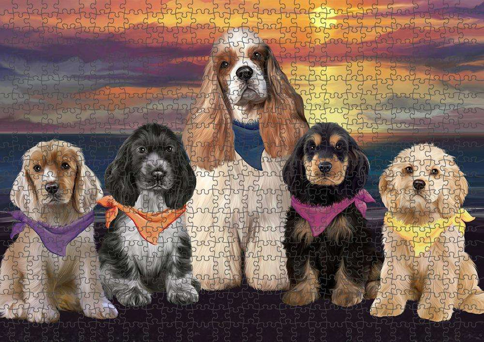 Family Sunset Portrait Cocker Spaniels Dog Puzzle with Photo Tin PUZL61383