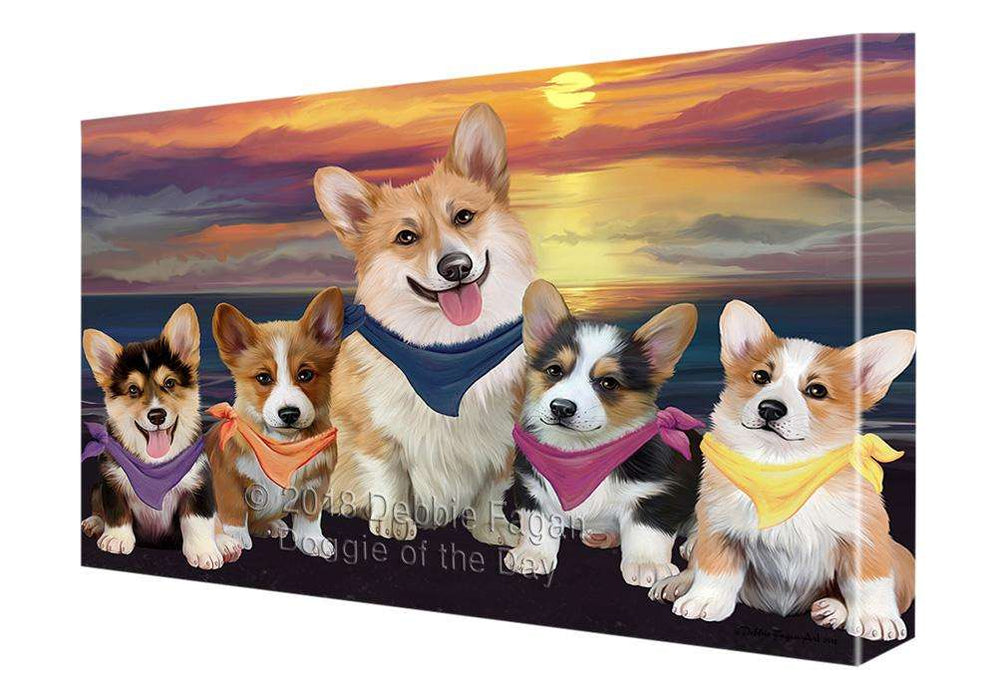 Family Sunset Portrait Corgis Dog Canvas Print Wall Art Décor CVS68479