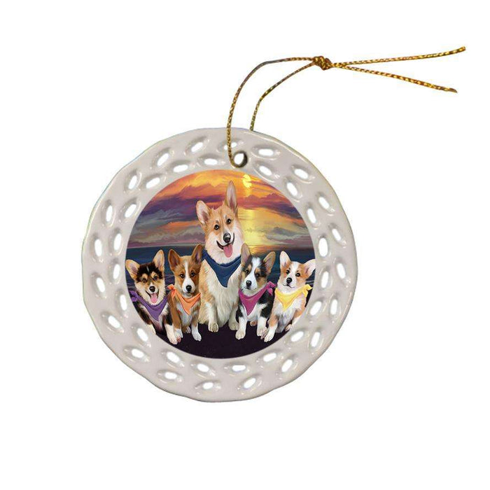 Family Sunset Portrait Corgis Dog Ceramic Doily Ornament DPOR50245