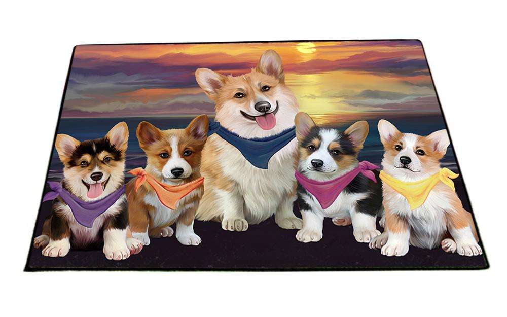 Family Sunset Portrait Corgis Dog Floormat FLMS50475