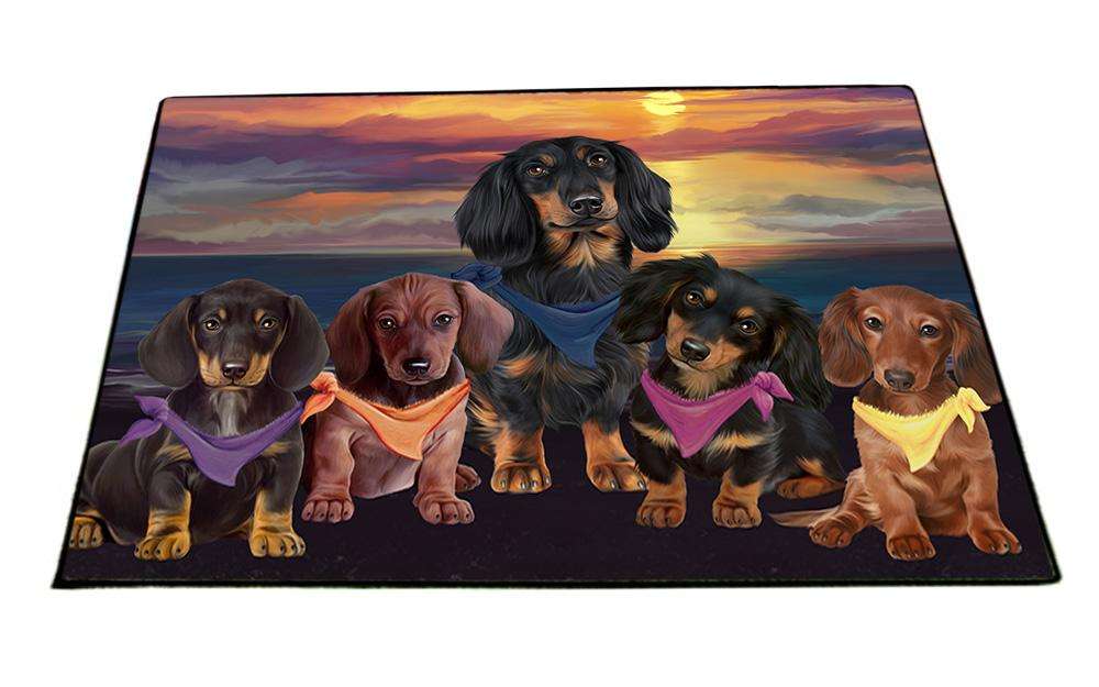 Family Sunset Portrait Dachshunds Dog Floormat FLMS50478