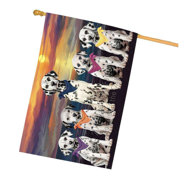 Family Sunset Portrait Dalmatians Dog House Flag FLG50270