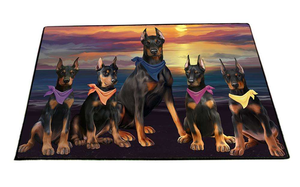 Family Sunset Portrait Doberman Pinschers Dog Floormat FLMS50484