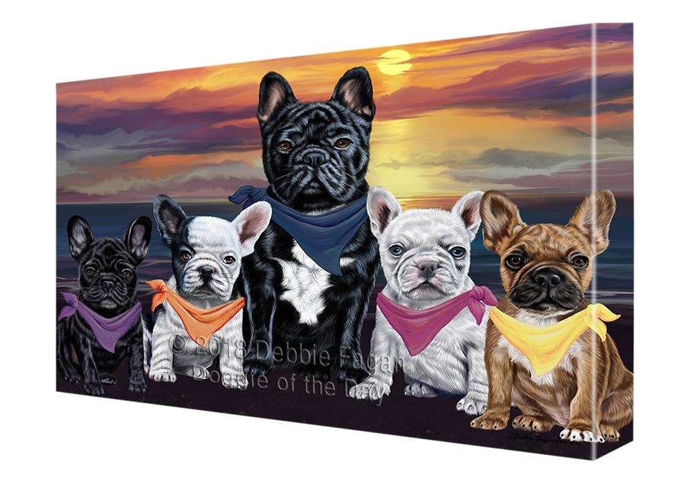 Family Sunset Portrait French Bulldogs Canvas Print Wall Art Décor CVS68515