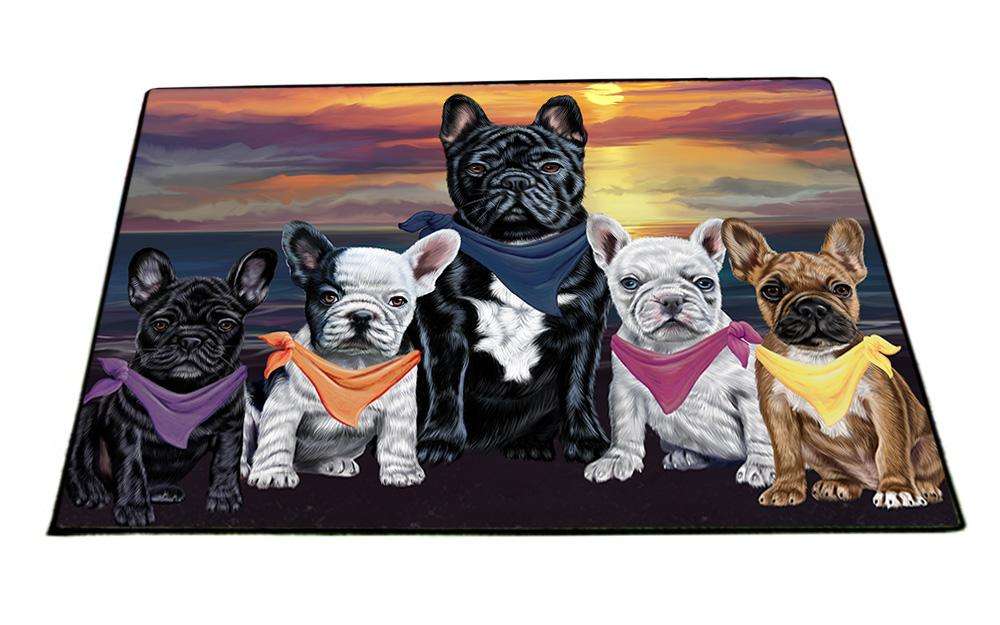 Family Sunset Portrait French Bulldogs Floormat FLMS50487