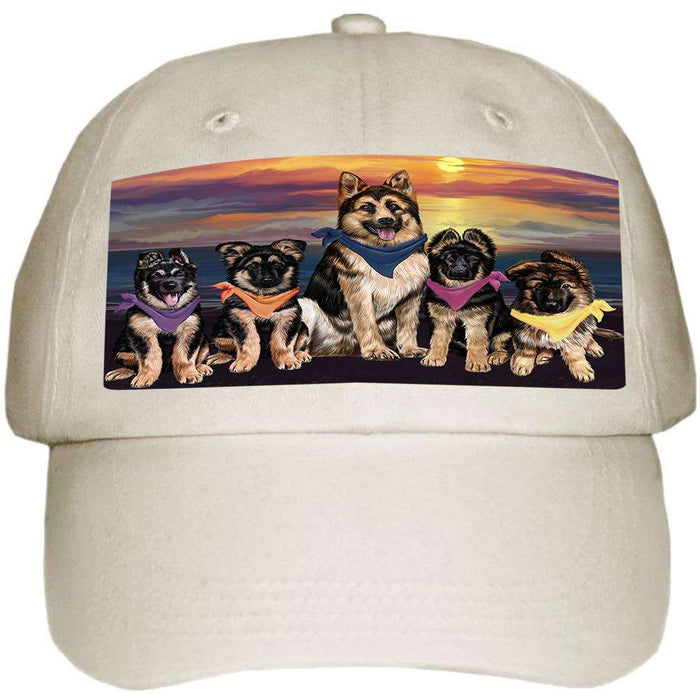 Family Sunset Portrait German Shepherds Dog Ball Hat Cap HAT54501